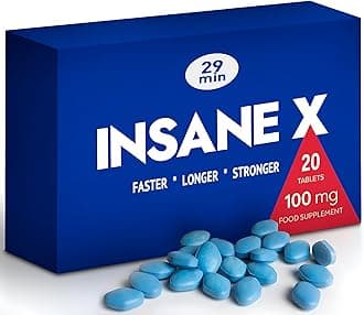 INSANE X - 20 Extra Strong Pills for Men UK - Natural Fast-Acting Maca Ginseng Tablets for Men - for Enhanced Performance