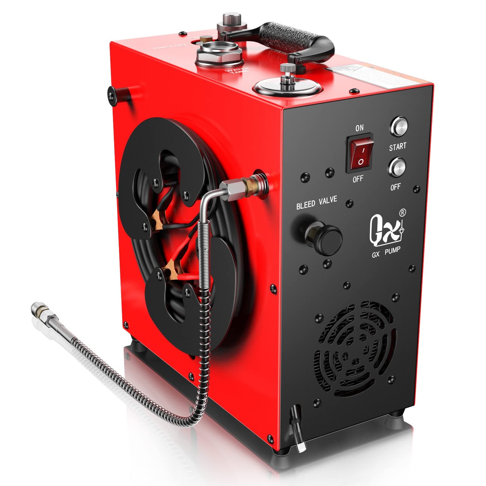 GX PUMP GX-E-CS4 Portable PCP Air Compressor, 350W Powerful Motor,Max 5800Psi/40Mpa, Water and Fan Cooling, 5 Hours Continous Work, 12V Auto Stop Paintball Air Compressor