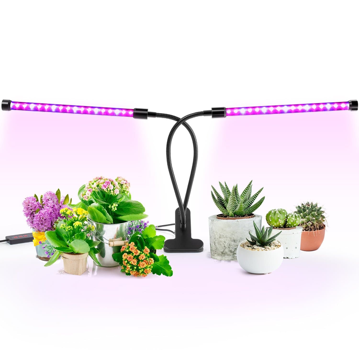 AnkaceGrowLight [2018 Upgraded Version] 18W Dual Head Timing, 36 LED 5 Dimmable Levels Grow Lights for Indoor Plants with Red/Blue Spectrum, Adjustable Gooseneck, 3/6/12H Timer, 3 Switch Modes