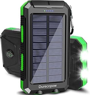 Solar Charger Power Bank, 20000mAh Portable Outdoor Waterproof Solar Battery Charger, Camping External Backup Battery Pack USB C Ports Input/Output, 2 Led Light Flashlight with Compass (Green)