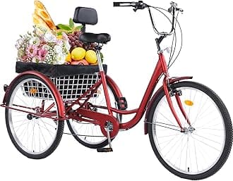 Adult Tricycle，24/26-Inch Adult Trikes, 3 Wheel Cruiser Bike with Large Basket & Adjustable Seat, Shopping Picnic Tricycles for Women, Men, Seniors