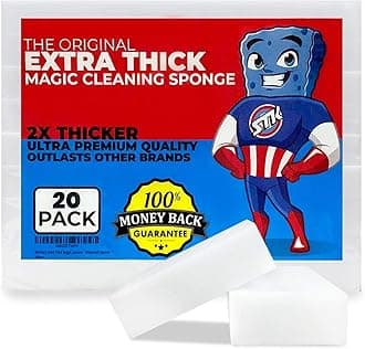 STK 20 Pack Extra Thick Magic Cleaning Pads - Eraser Sponge for All Surfaces - Kitchen-Bathroom-Furniture-Leather-Car-Steel - Just Add Water to Erase All Dirt - Melamine - Universal Cleaner