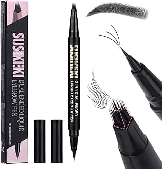 Dual Ended Microblading Eyebrow Pen - 2 in 1 Liquid Eyebrow Pencil with Brow-Fection Angled Brush & Precise Detail Brush-Tip, Shapes & Fills HairLike Looking Brows, Lasts All-Day, Soft Black