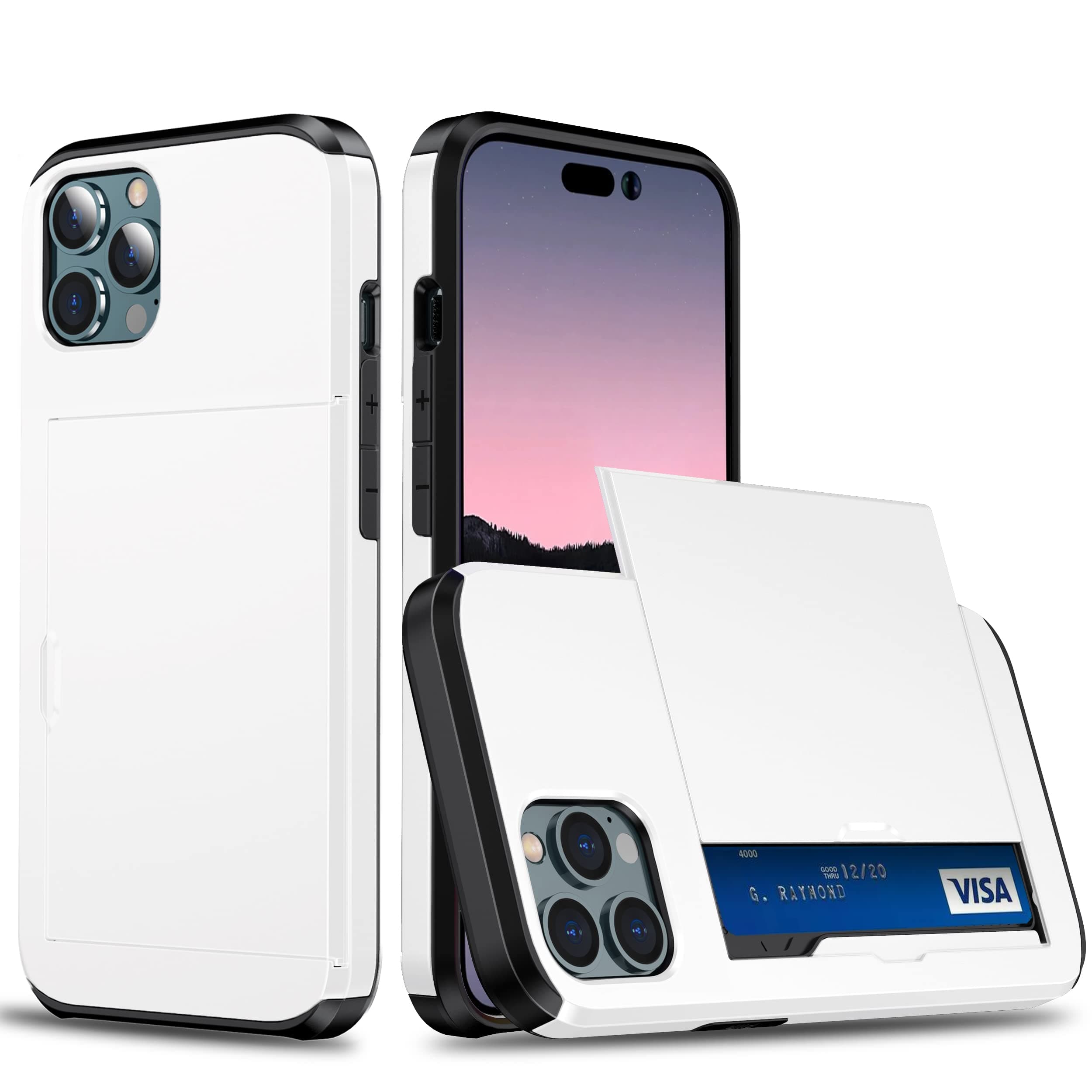 Gukalong Wallet Case for iPhone 14 Pro Dual Layers Heavy Duty Protection Cover with Credit Card Holder ID Card Slot Design Shockproof Anti-Scratch Durable Case for iPhone 14 Pro 6.1 Inch - White