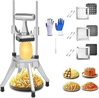 Commercial Vegetable Chopper & French Fry Cutter Stainless Steel,Vegetable Chopper Dicer Stainless Steel,1/4" 3/8" 1/2"Blades Sizes,Heavy Duty Cutter for Potatoes Onion Peppers Mushrooms