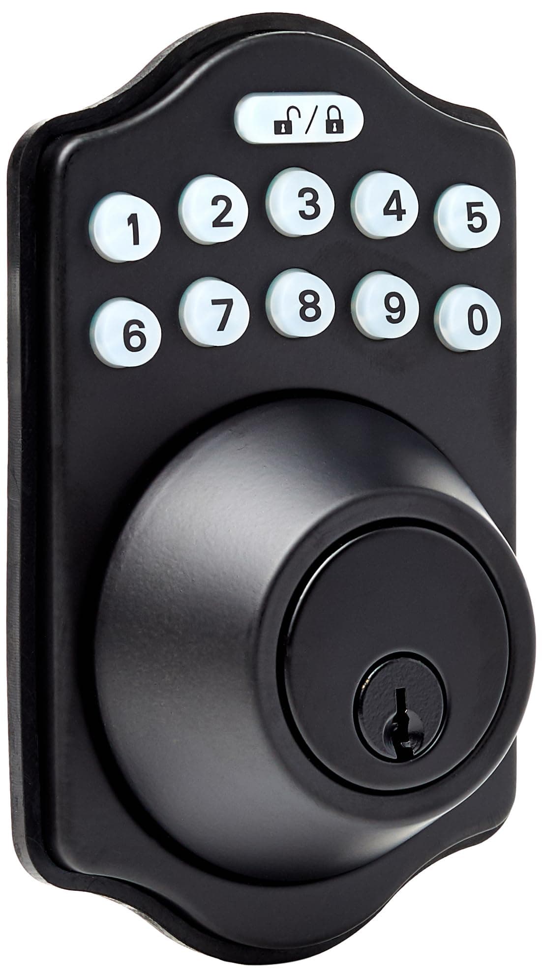 Amazon Basics Electronic Keypad Deadbolt Door Lock with Auto Lock, Touch-Control Keyless Entry, Customizable User Codes, Traditional Design, Matte Black, 1-Pack