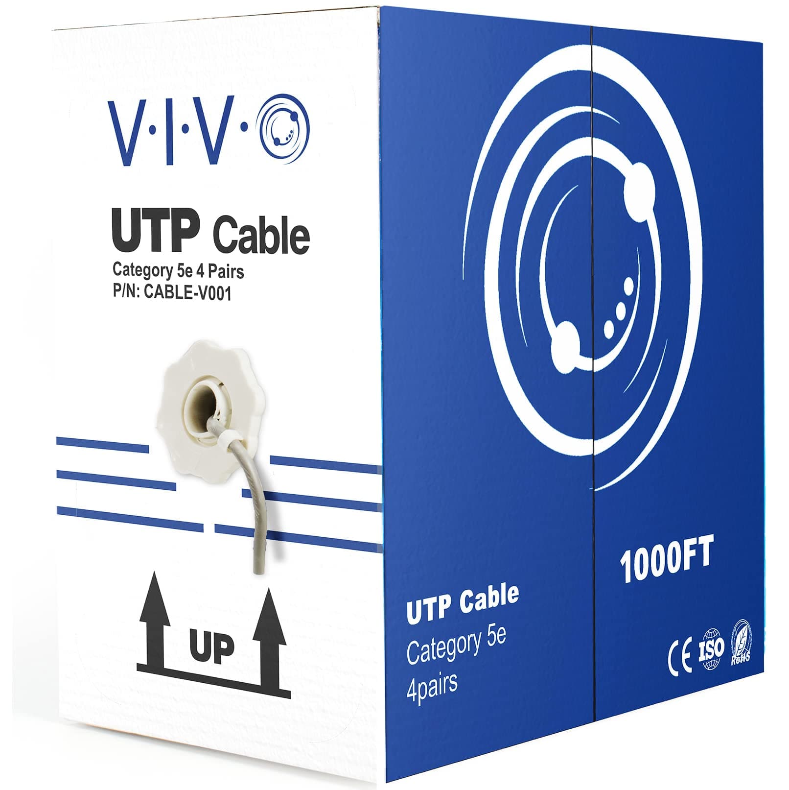 VIVO 1,000ft Bulk Cat5e Wire, CCA Ethernet Cable, 24 AWG, UTP Pull Box, LAN Network, Gray, CABLE-V001