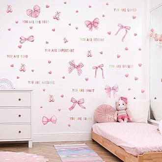 Leinuosen Kids Wall Decals Classroom Colorful Inspirational Decals Daycare Playroom Wall Decor Motivational Positive Saying Sticker (Pink Bow)
