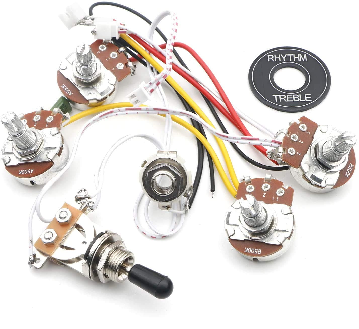 Swhmc Guitar LP 2V 2T 3 Way Toggle Switch Wiring Harness Kit Big 500K Pots Jack Les Pual Style Black Tip Cap Electric Guitar Replacement