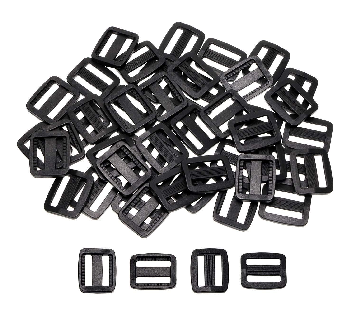 Shapenty 3/4 Inch/ 20mm (Inner Length) Plastic Tri-glide Slides Button Bulk Adjustable Webbing Triglides Slider Buckle for Belt Backpack Bags Sewing, 50PCS