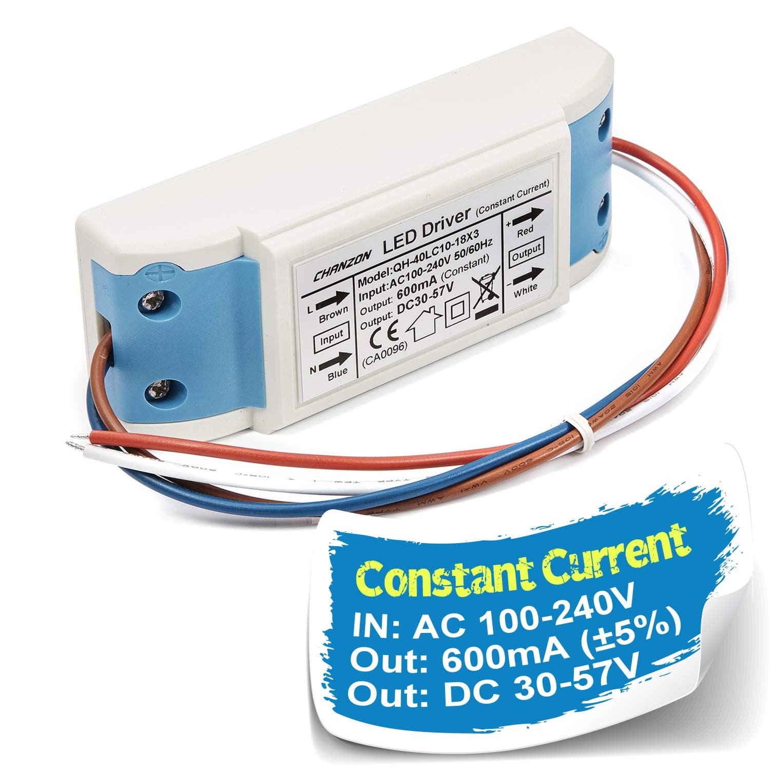 Chanzon LED Driver 600mA (Constant Current Output) 30V-57V (In: 100-240V AC-DC) (10-18)x3W 20W 30W 36W 45W 54W Power Supply 600 mA Lighting Transformer Drivers for High Power COB Chips (Plastic Case)