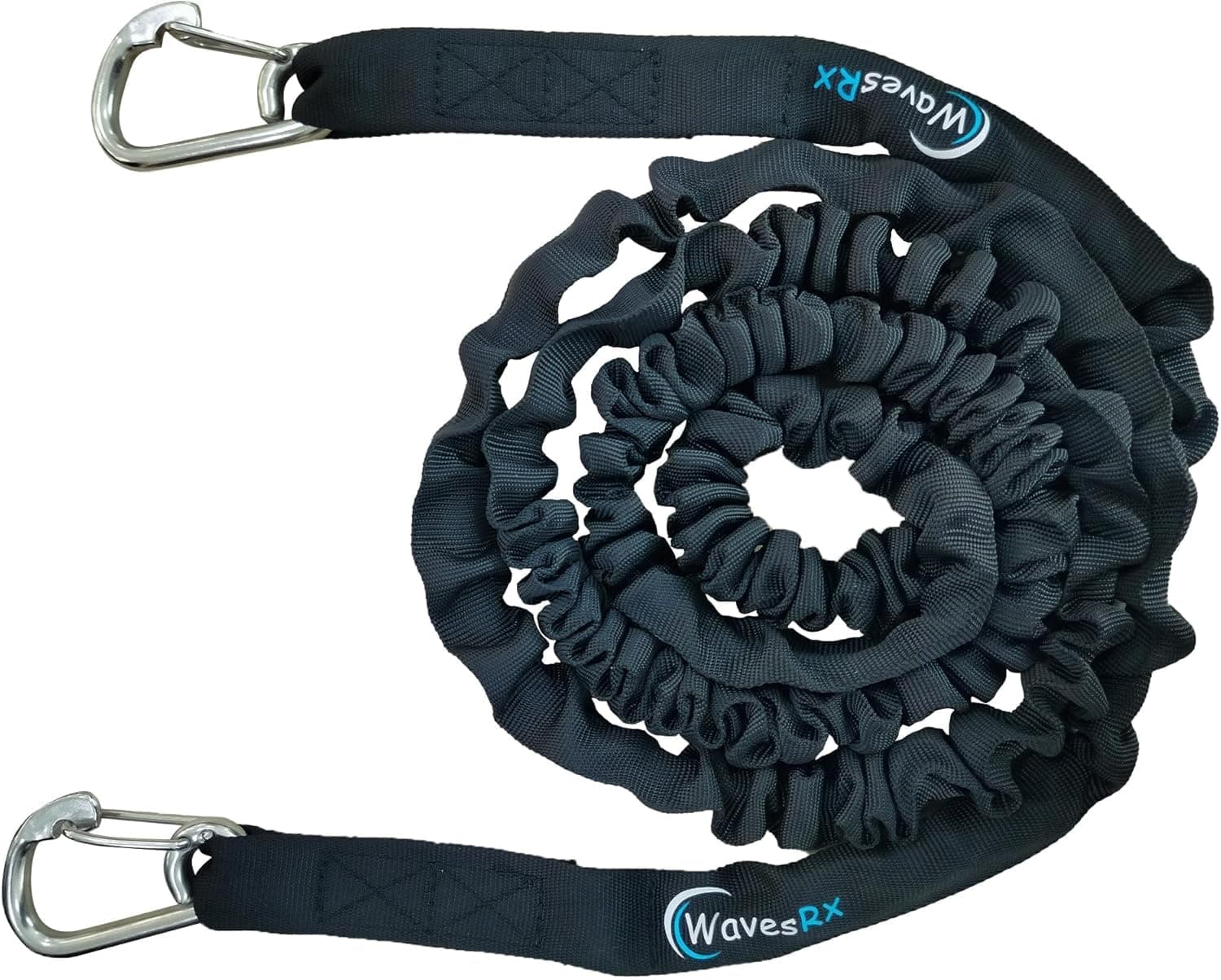 WAVESRX AnchorMate Flat Bungee Line | Safely Anchor Your Jet Ski or PWC Near Beach or Sandbar | Stretches from 7' to 14' to Absorb Wake and Surf | Marine Grade Snap Hook, D Ring and Bag Included
