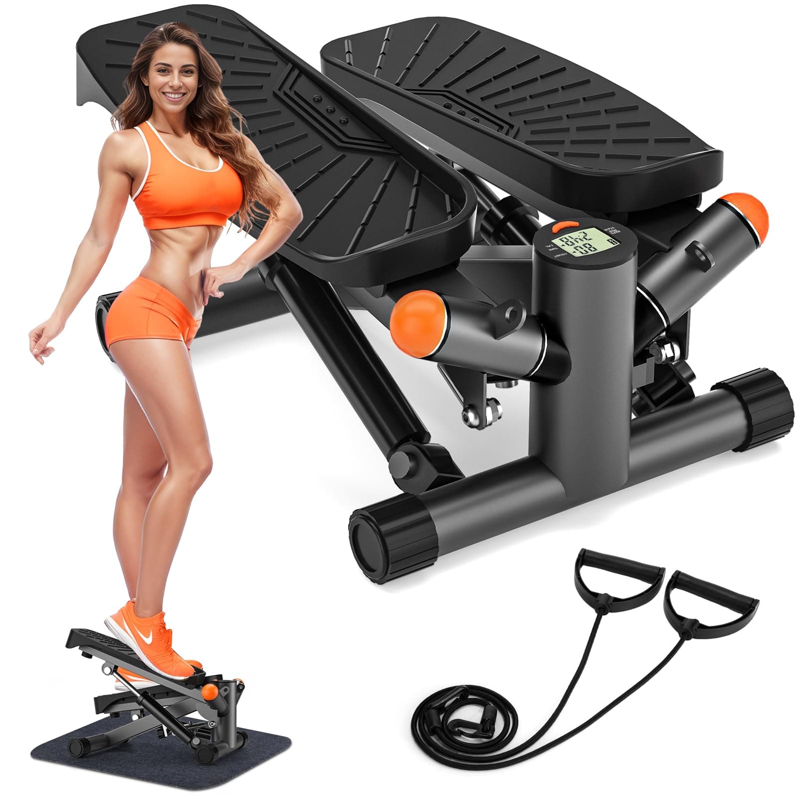 Steppers for Exercise at Home, Mini Stepper with Resistance Bands, Air-Powered Stair Stepper with 350lbs Loading Capacity,Twist Stepper Portable Exercise Equipment for Full Body Workout