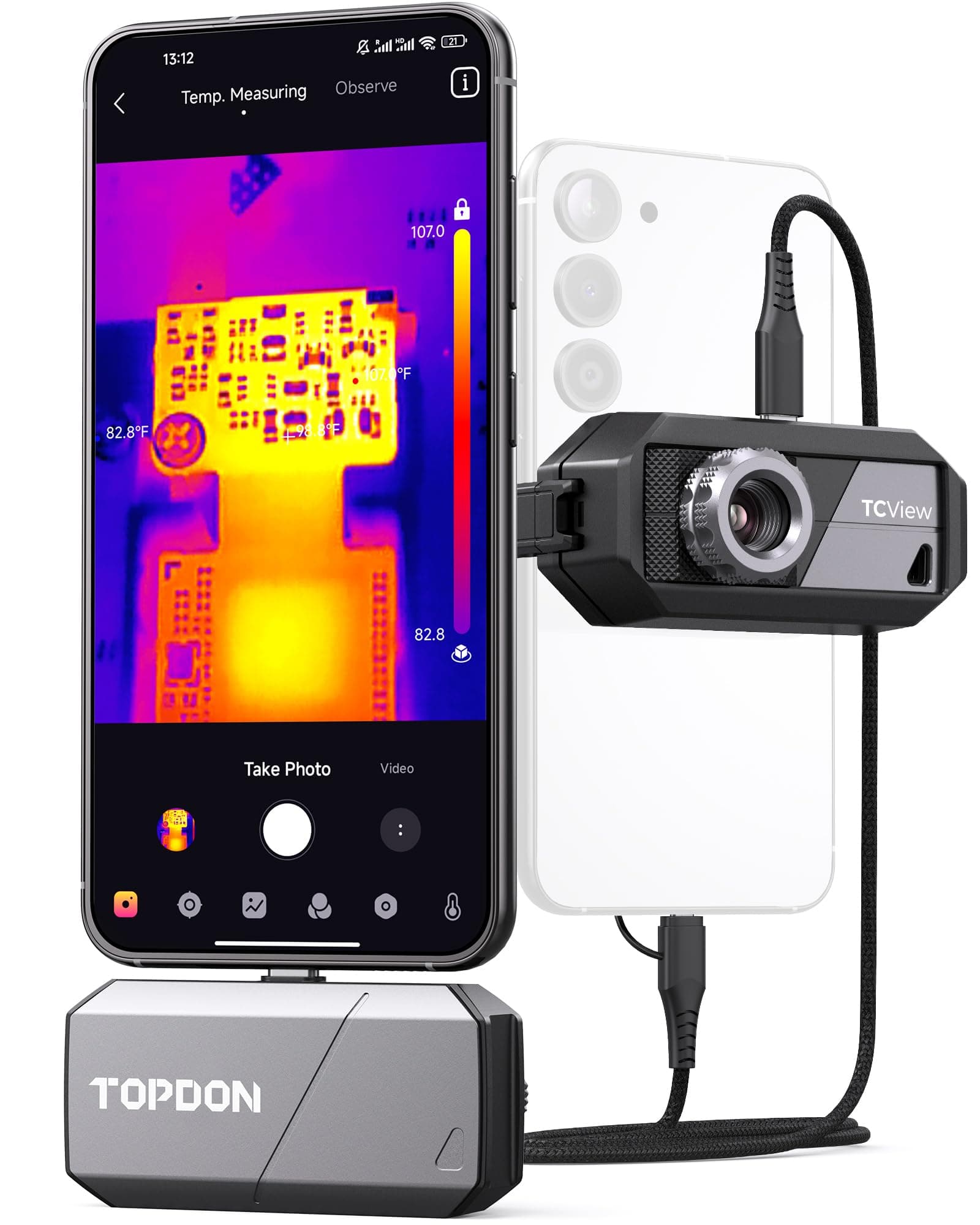 TOPDON TS001 256x192 IR Resolution Thermal Camera for Android, Thermal Night Vision Monocular Thermal Imager with 9mm Adjustable Focus Lens, Infrared Test Report, -4°F~1022°F TEM Range