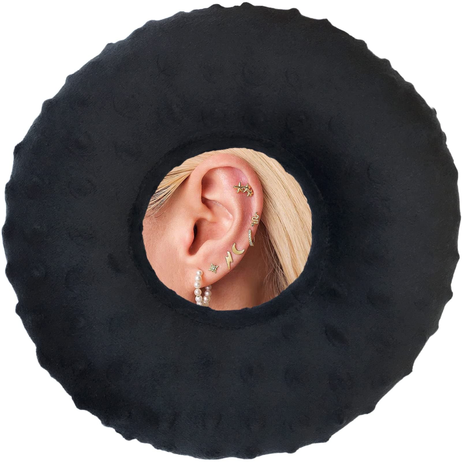 Ear Piercing Pillows for Side Sleeper with Ear Hole CNH Piercing Pillows Support Head Ear Pain Relief Ear Pressure Sore Side Sleeping Ear Guard, Minky Dot Black