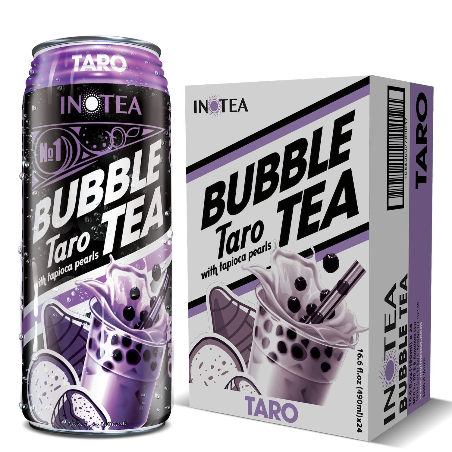 Bubble Tea Inotea Brown Sugar Bubble Tea Drink. Ready to Drink in a Can. Black Milk Tea with Boba 16.6 oz Can(Pack of 24) (Taro)