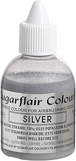 Sugarflair Silver Metallic Glitter Edible Airbrush Colour - Edible Food Colouring Airbrush Paint for Cakes, Cupcakes, Icing and Cake Decorations - 60ml