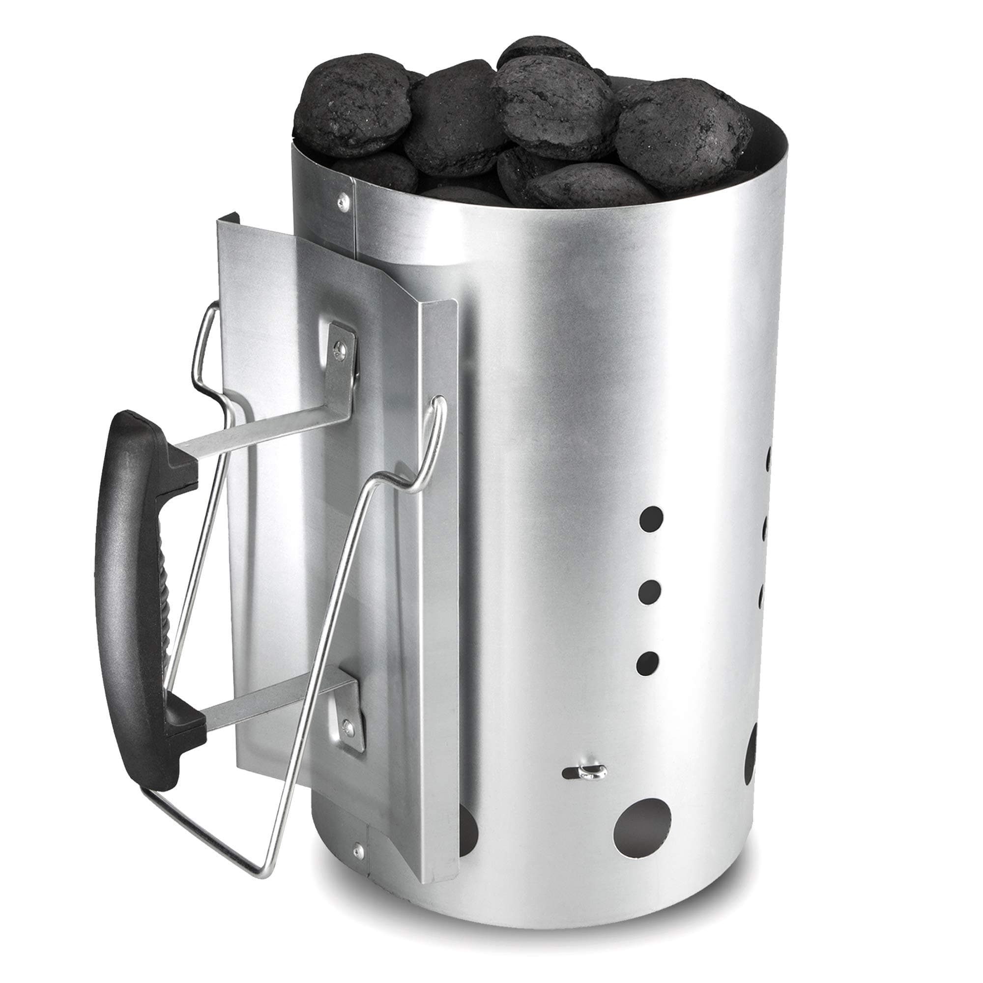 Bruzzzler Chimney Starter, Charcoal Starter, Fire Starter, Coal Lighter, with Plastic Safety Handle and Second Folding Handle, Barbecue Coal Chimney Starter, Chimney Barbecue, 31 x 19.5 x 30.5 cm