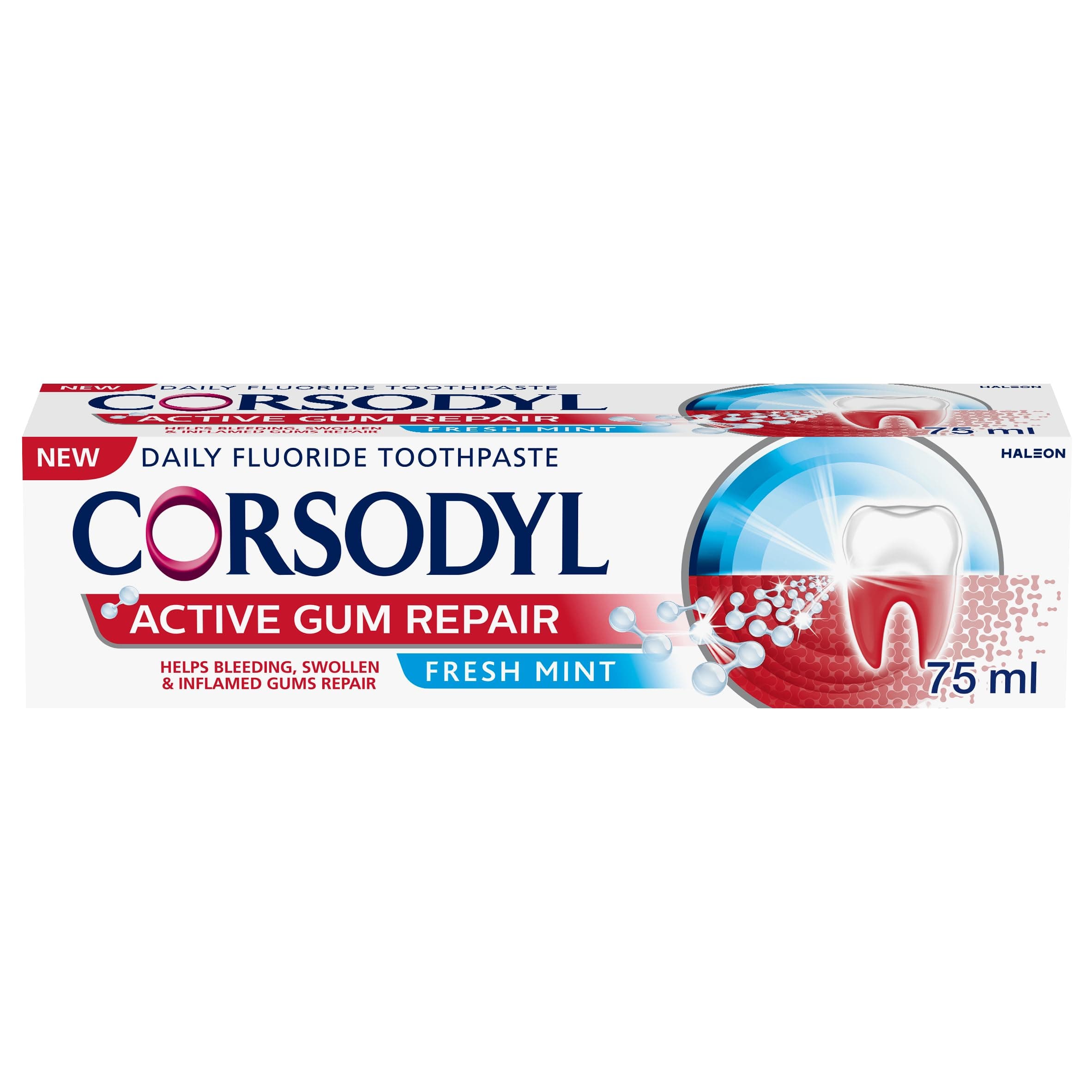 Corsodyl Active Gum Repair Toothpaste for Bleeding Gums, Fresh Mint, 75ml
