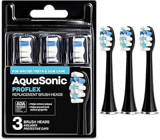 AquaSonic Genuine Proflex Replacement Brush Heads | ADA Accepted | for Whiter Teeth & Gum Care | Compatible with Many AquaSonic Toothbrush Handles (3 Pack Black)