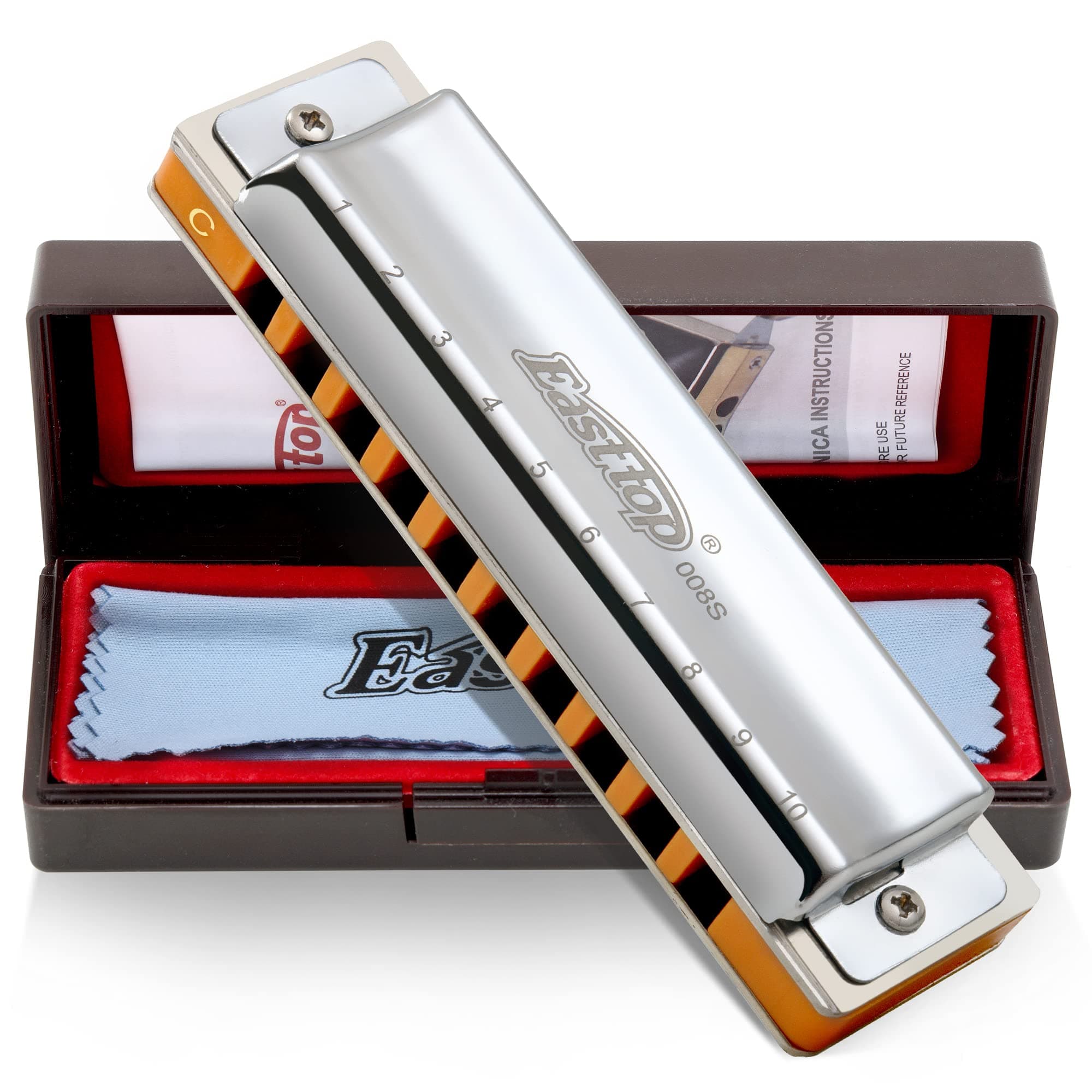 Harmonica, Advanced Diatonic Harmonica Key of C, 10 Holes Mouth Organ Harmonica with Silver Cover, Blues Harmonicas For Adults, Professionals and Students
