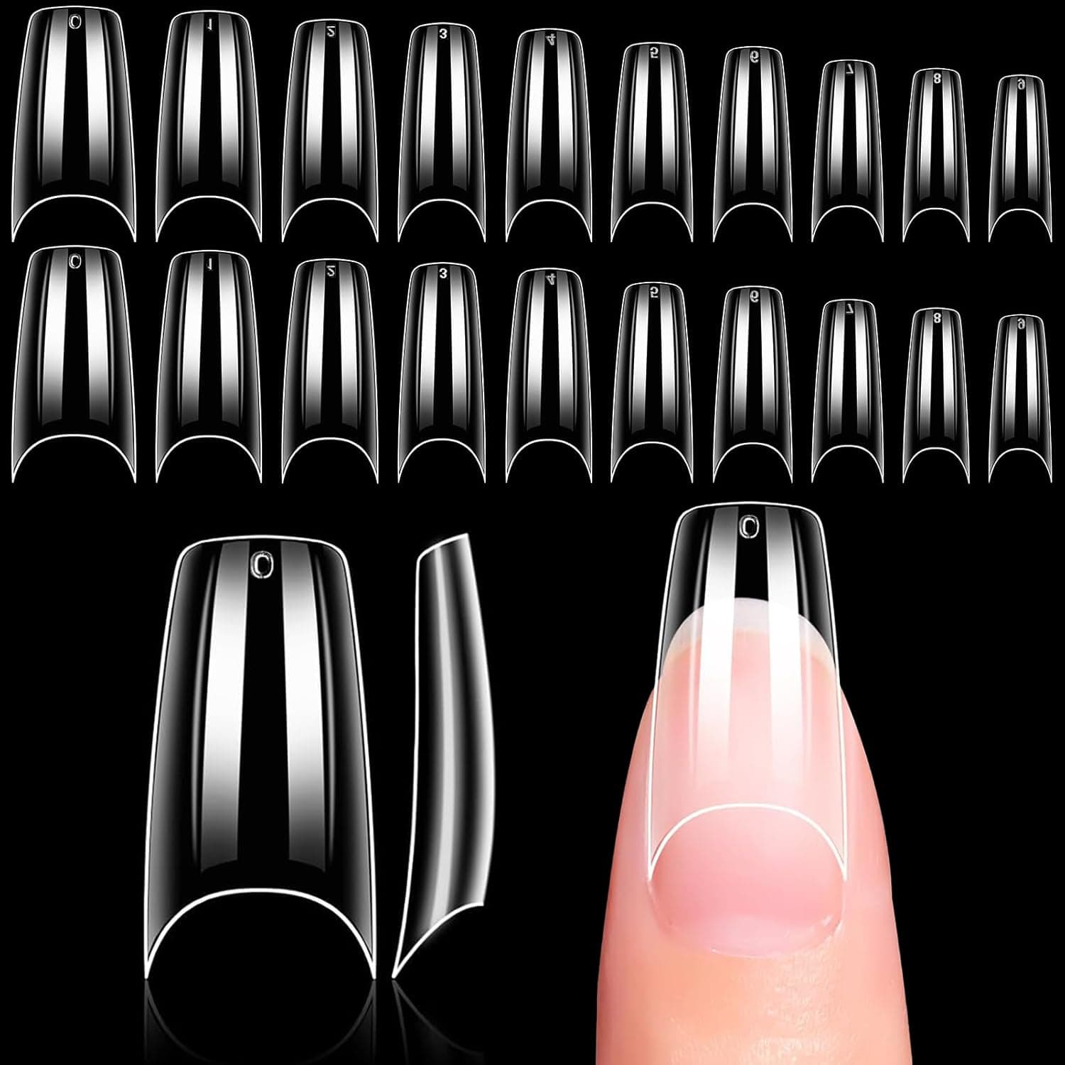 – Makartt Medium Coffin Nails - 500pcs 10 Sizes Half Cover Clear Nail Tips, for Gel Extensions & DIY Fake Nails