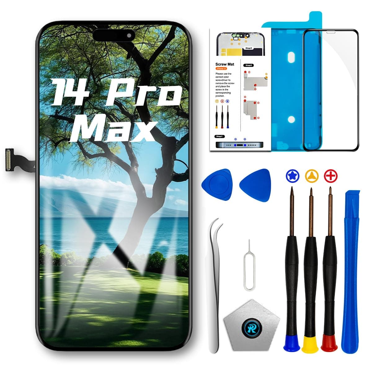 for iPhone 14 Pro Max Screen Replacement Kit 6.7 inch, Full HD LCD Display 3D Touch Screen Digitizer Full Assembly + Repair Tools + Screen Protector