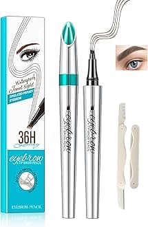4D Microblading Eyebrow Pen with 4 Fork Tips – Waterproof, Smudge-Proof & Long-Lasting Liquid Brow Pencil for Natural Hair-Like Strokes, Includes Eyebrow Razor – Dark Brown