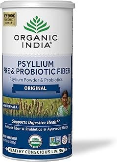 ORGANIC INDIA Psyllium Husk Powder - Pre & Probiotic Fiber Supplement, Whole Psyllium Husk Supplement, Unflavored Powder, Dietary Fiber, USDA Organic, Gluten Free - 10 Oz