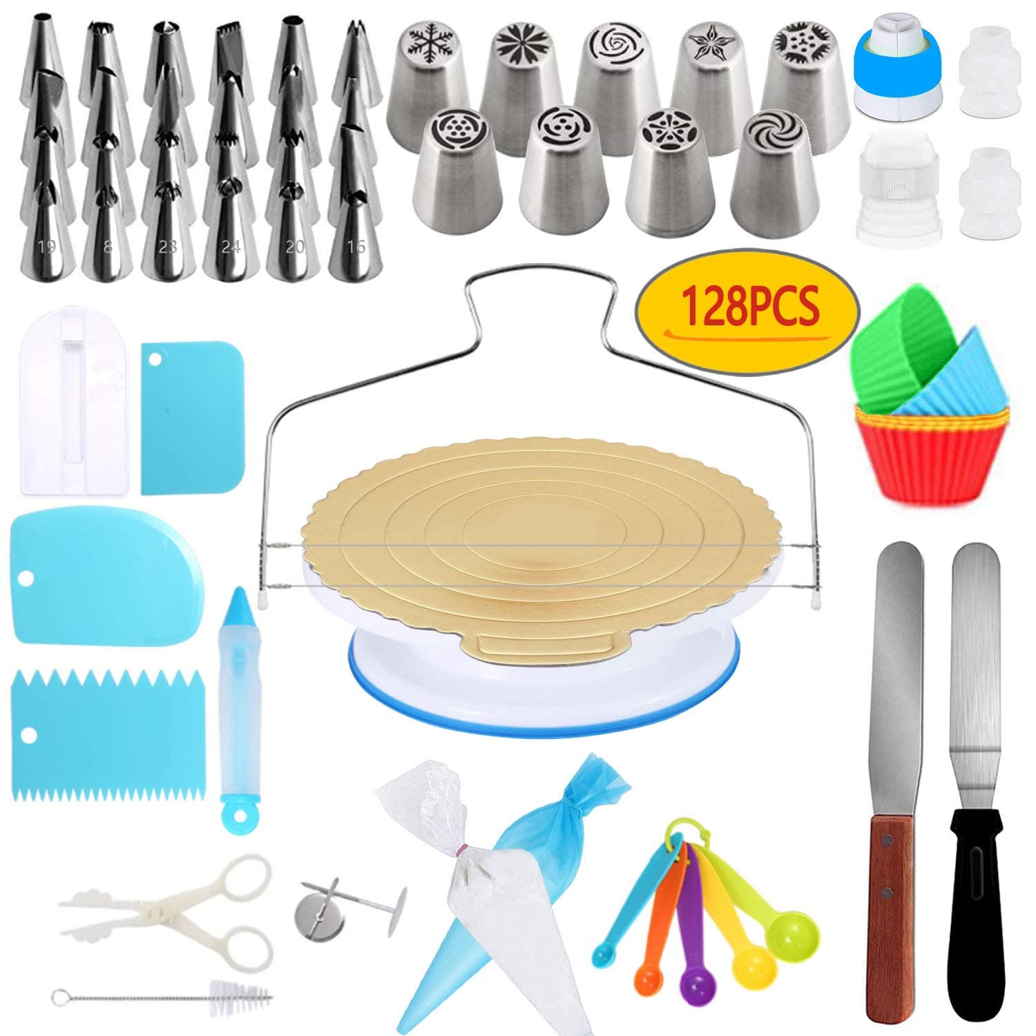 Highfii Cake Decorating Supplies Kit-128 PCS Completed Decorating Set with Stands, Tips, All-in-One Kit for Beginners and Professional