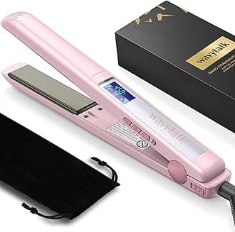 wavytalkSalon Flat Iron Hair Straightener, 1 inch Titanium Plates, Negative Ion Flat Iron for Hair with Dual Voltage, LCD Display, Auto Shut-Off (Pink)