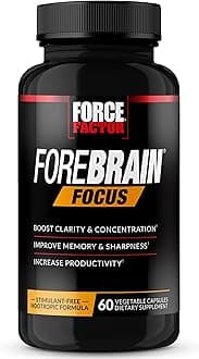 Forebrain Focus Brain Booster, Brain Supplement to Boost Clarity & Concentration, for Memory & Sharpness & Increase Productivity, Nootropic Brain Support Supplement, 60 Capsules, Black