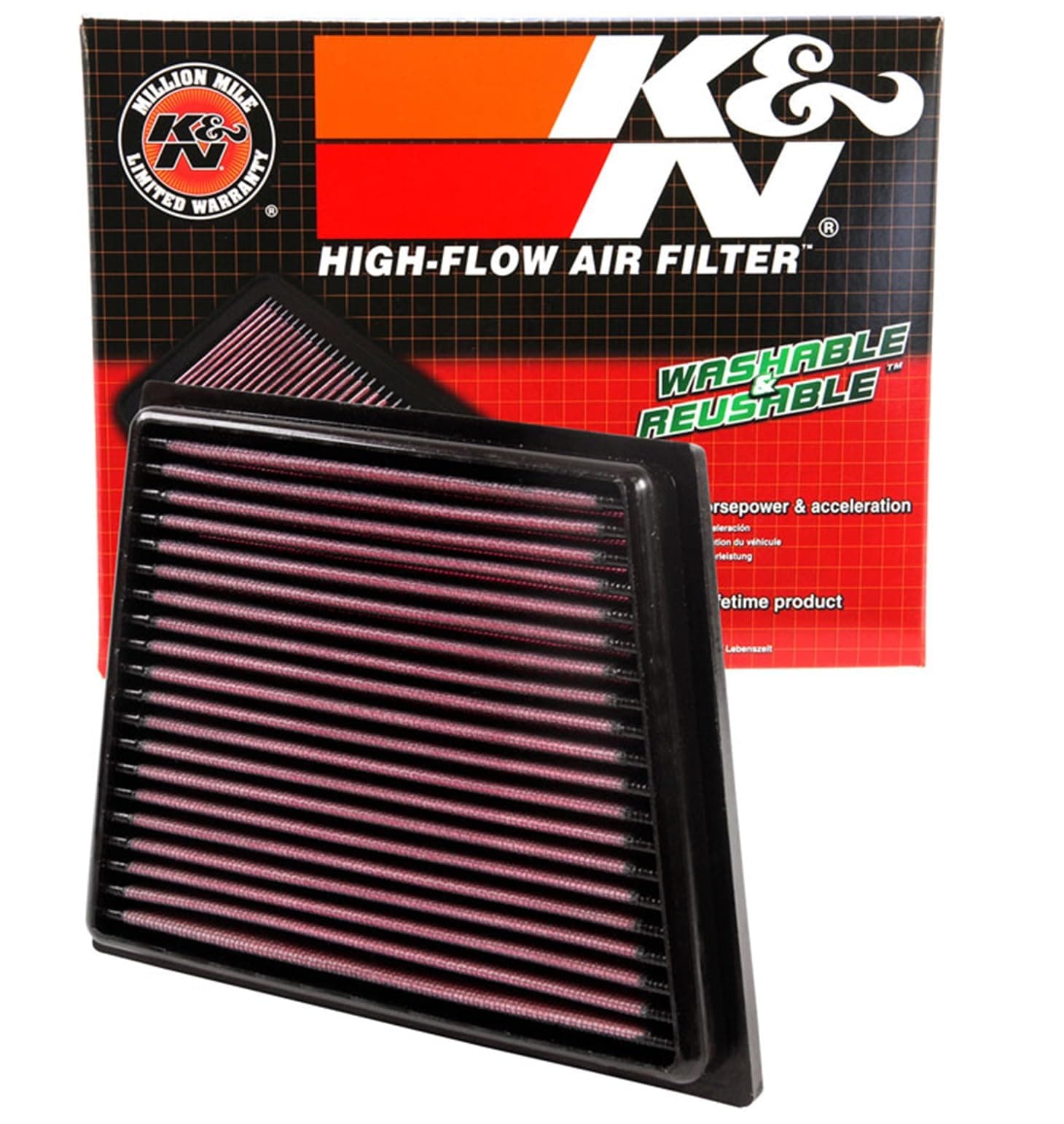 High-Flow Original Lifetime Engine Air Filter: Increase Power: Premium, Washable: Compatible with 2008-2020 Ford/Mazda: B-Max, ecosport, Fiesta, Figo, Transit, Mazda 2, 33-2955