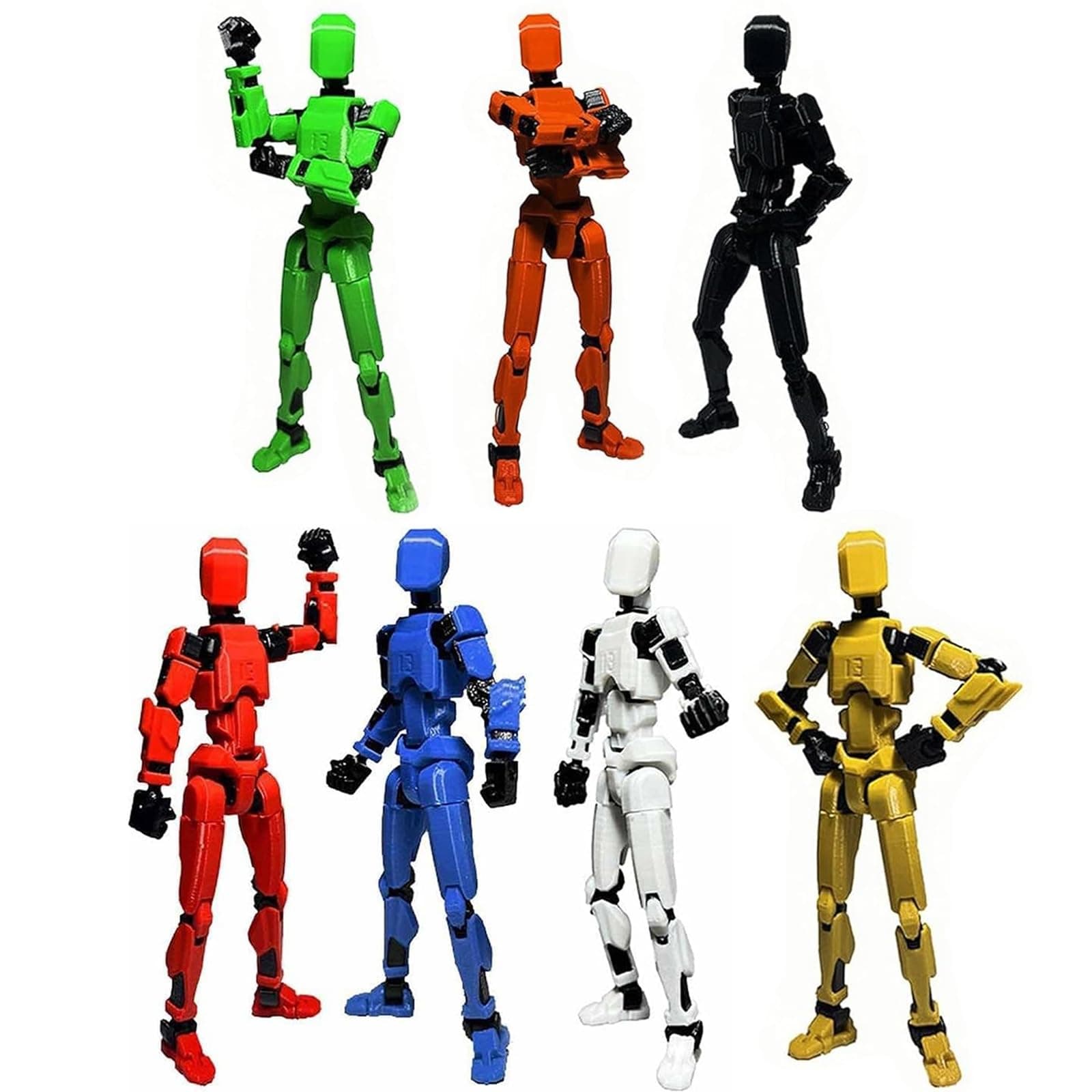 EIMONEY 7PCS Assembly Completed T-13 Action Figure 3D Printed Multi-Jointed Movable,Lucky 13 Action Figures,Multi-Articular Dummy 13 Action Figures,Desktop Decorations,Creative Gifts (7 Colors)