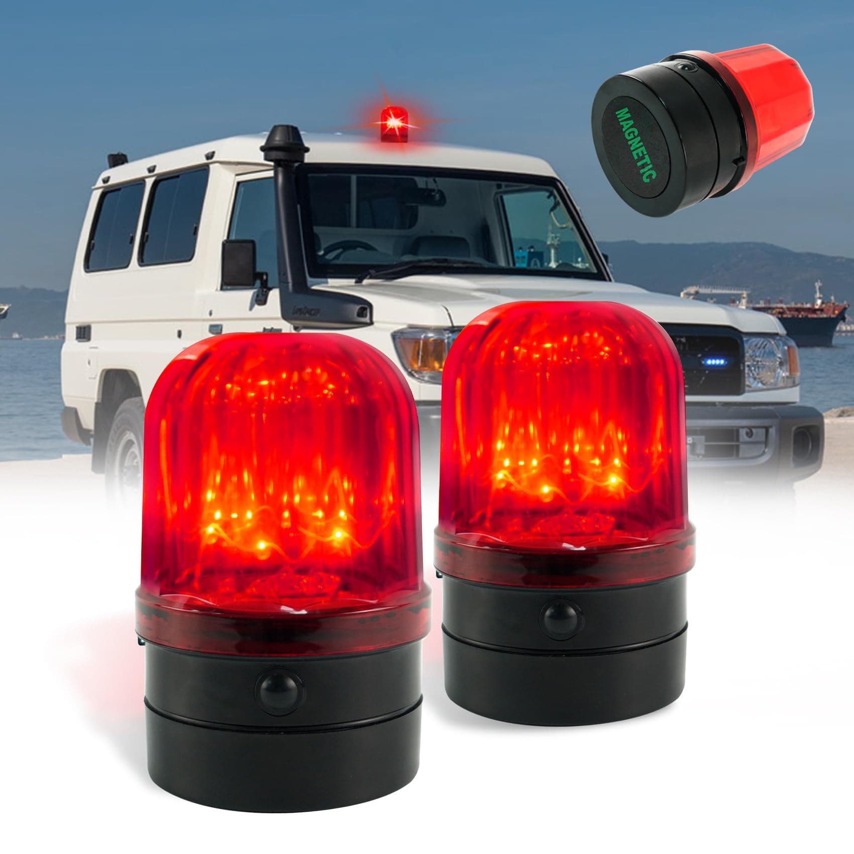 6" Flashing Light, Red LED Strobe Light Beacon with Magnetic Base for Vehicle Forklift Truck Tractor Golf Carts UTV Car Bus and Club Party Show Bar（2 Pack）
