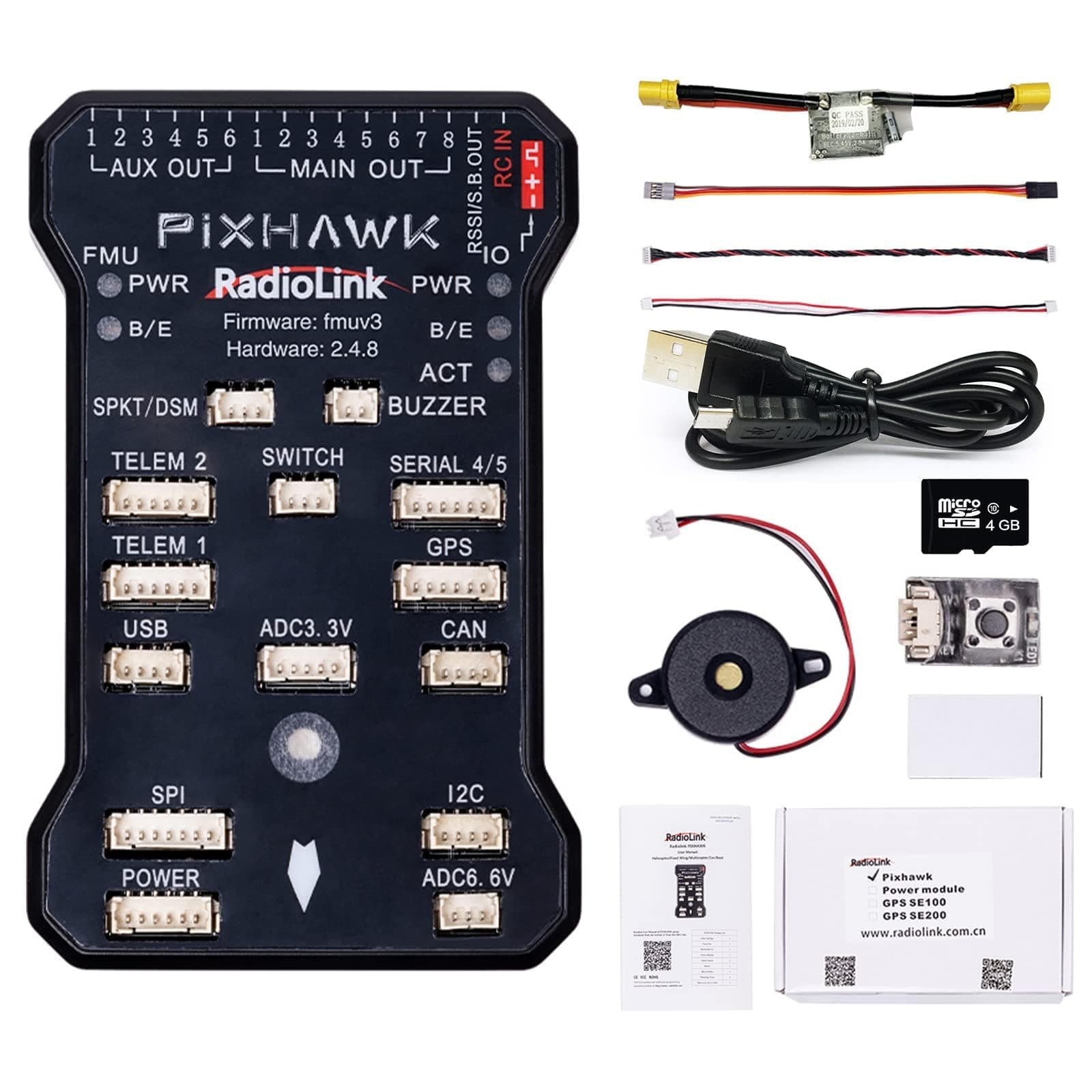 Radiolink PIXHAWK 2.4.8 Flight Controller, Support OSD and Date telemetry, Automation Software Tested FC with 2S-12S Power Module, FC for Rotary/2-8 Copter/Fixed Wing/VTOL/Car/Boat/Robot/Mower