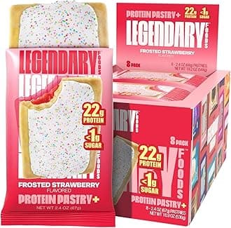 Legendary Foods 22G Protein Pastry+ Premium Low Carb Meal Replacement Bar - Low Glycemic & Gluten Free Protien Snacks - Healthy Keto Snack Box, 8X Energy Bars