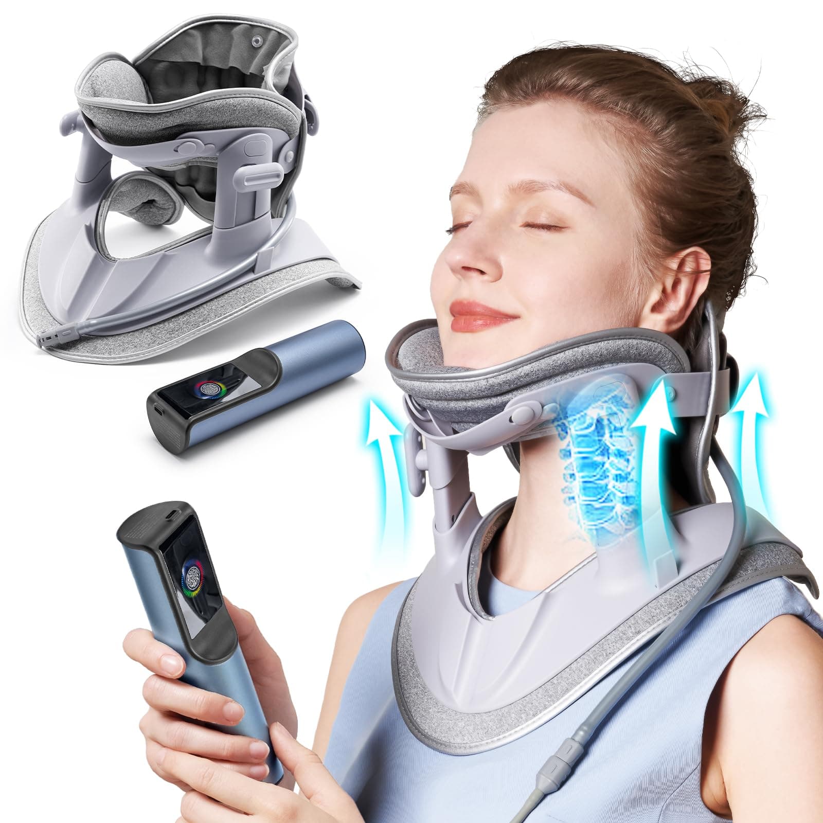 Cervical Neck Traction Device Fast Air Pump Brace, Adjustable Inflatable Stretcher With 3 Power Tractions Pain Relief Decompression Tension
