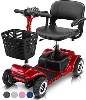 Vive 4 Wheel Mobility Scooter - Electric Powered Wheelchair Device - Compact Heavy Duty Mobile for Travel, Adults, Elderly - Long Range Power Extended Battery with Charger and Basket Included