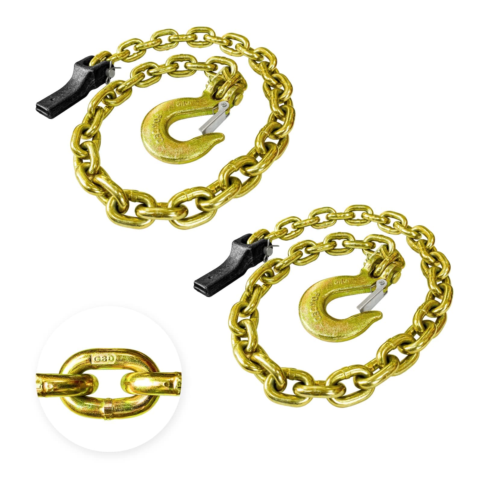 YATOINTO 2-Pack Grade 80 Trailer Safety Chain 35 Inch with 5/16'' Clevis Snap Hook and Chain Retainer | 21,000 lbs Break Strength | Transport Chain for Towing