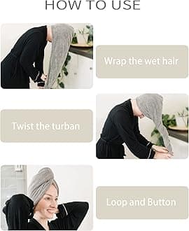 Extra Large 4 Pack Microfiber Hair Towel Wrap for Women Super Absorbent & Quick Dry Hair Drying Towels with Button, Hair Turbans for Curly Hair Long & Short Hair - Anti-Frizz
