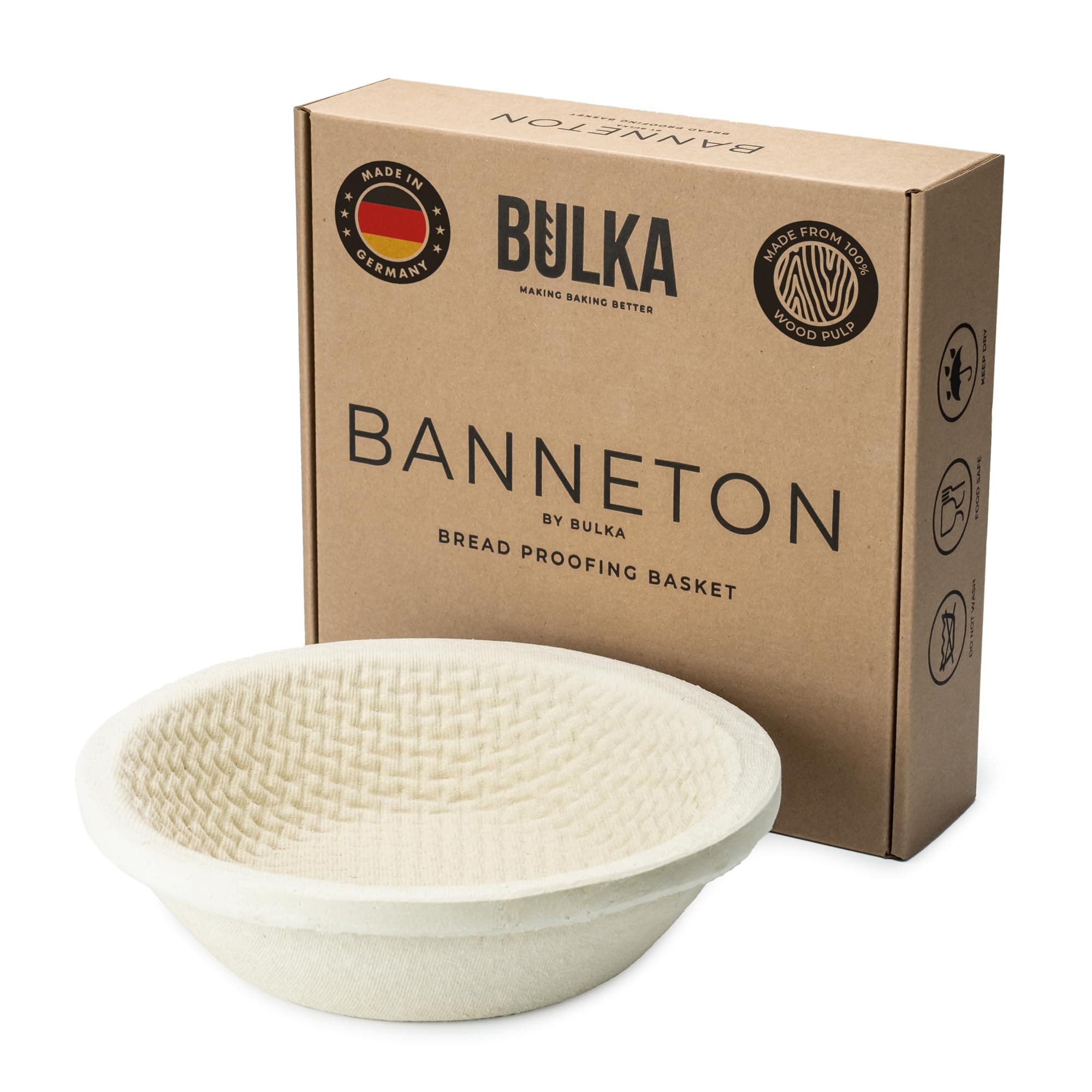 Bulka Large Round 9" 1kg Waffle Banneton Bread Proofing Basket Pressed Wood Pulp, Sourdough Proofing Basket - Non-Stick Brotform Sourdough Bread Baking Supplies, Made in Germany.