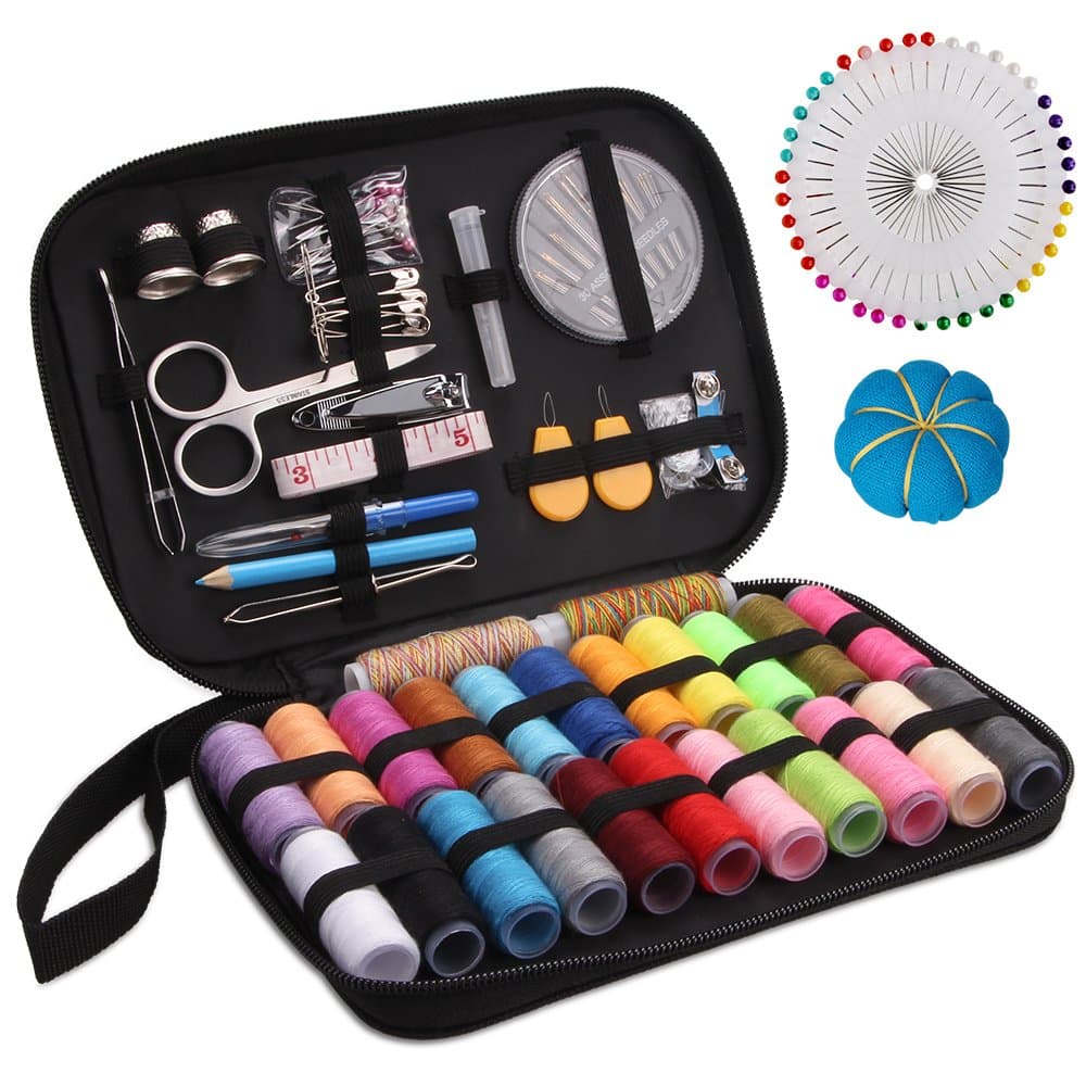 Sewing Kit with Over 130 Sewing Accessories, 24 Unique Spools of Thread -24 Color, Mini Sewing Kits for Adults, Beginner,Traveller, with Zipper Portable Case, Emergency
