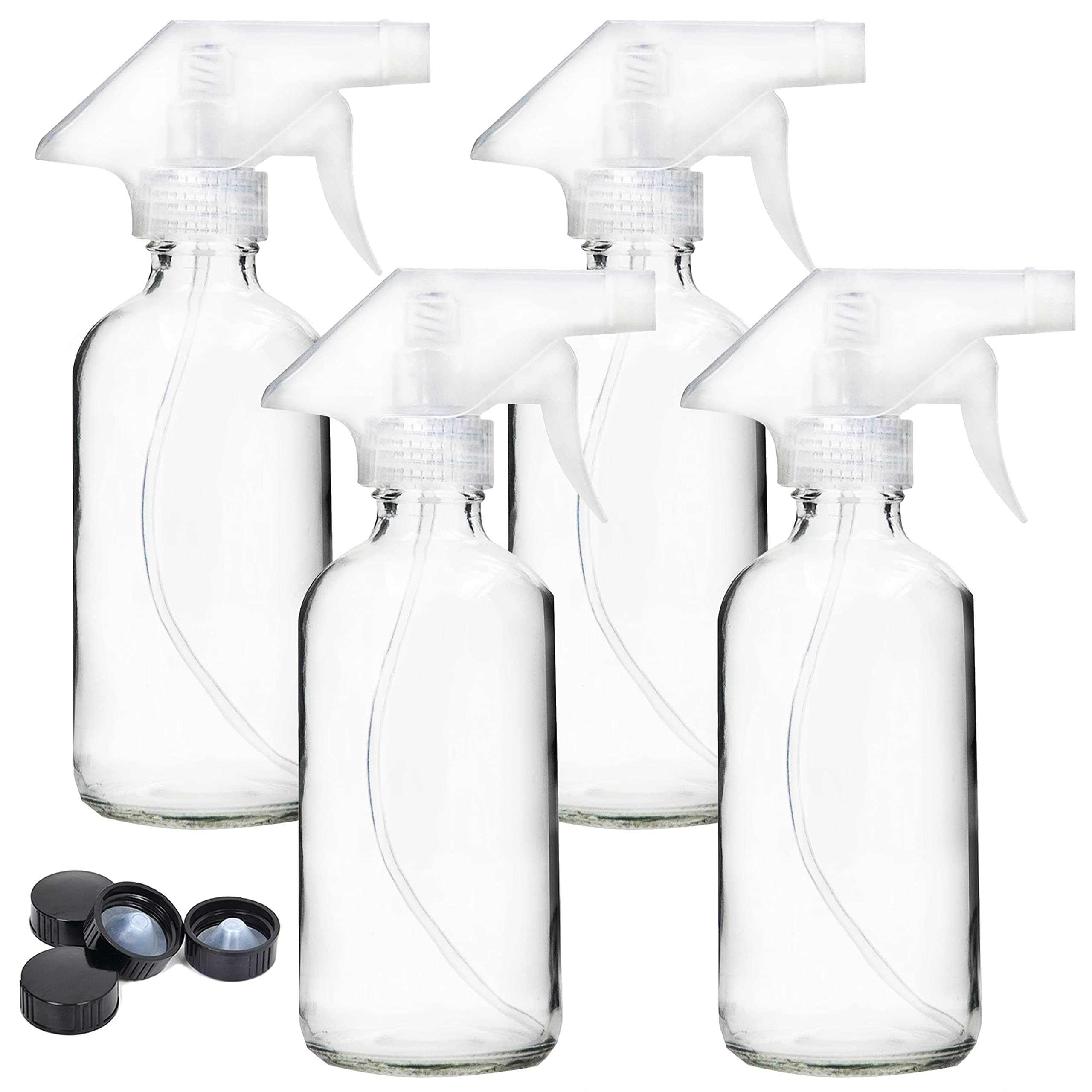 Youngever 4 Pack Empty Glass Spray Bottle, 8 Ounce Clear Glass Spray Bottle for Essential Oils with Extra Durable Trigger Sprayers