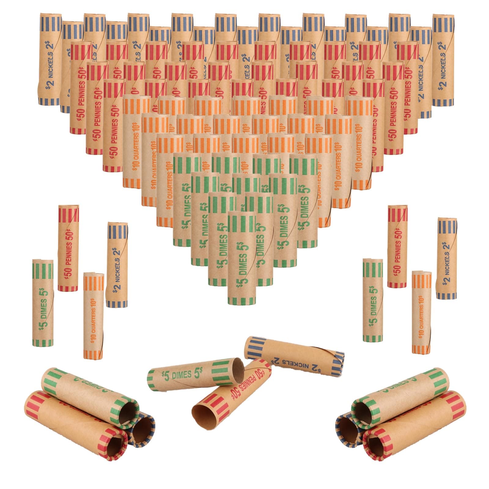 512 PCS Preformed Coin Wrappers Assorted Coin Wrappers Rolls Change Rolls Wrappers Coin Wrappers for All Coins Paper Coin Roll Wrappers Paper Coins Tubes for Quarters Pennies Nickels Dimes