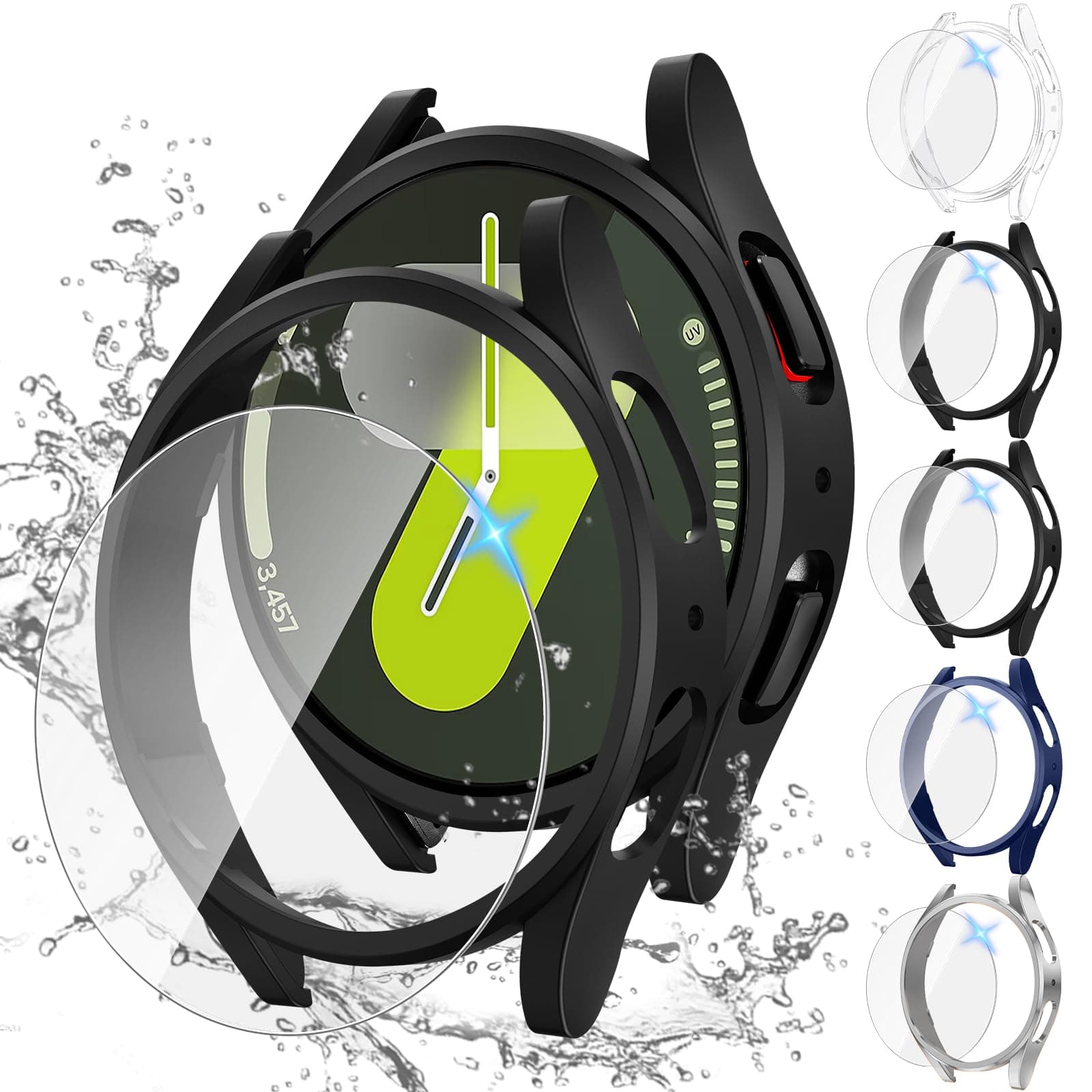 Tensea Multipack for Samsung Galaxy Watch 7 Screen Protector Case 40mm Accessories, Hard PC Bumper/HD Anti-Fog Tempered Glass Protective Film, Face Cover Set, Galaxy Watch 7 Case for Women Men | 5+5Pack, Accessories, Hard PC Bumper, HD Anti-Fog, Face Cover Set