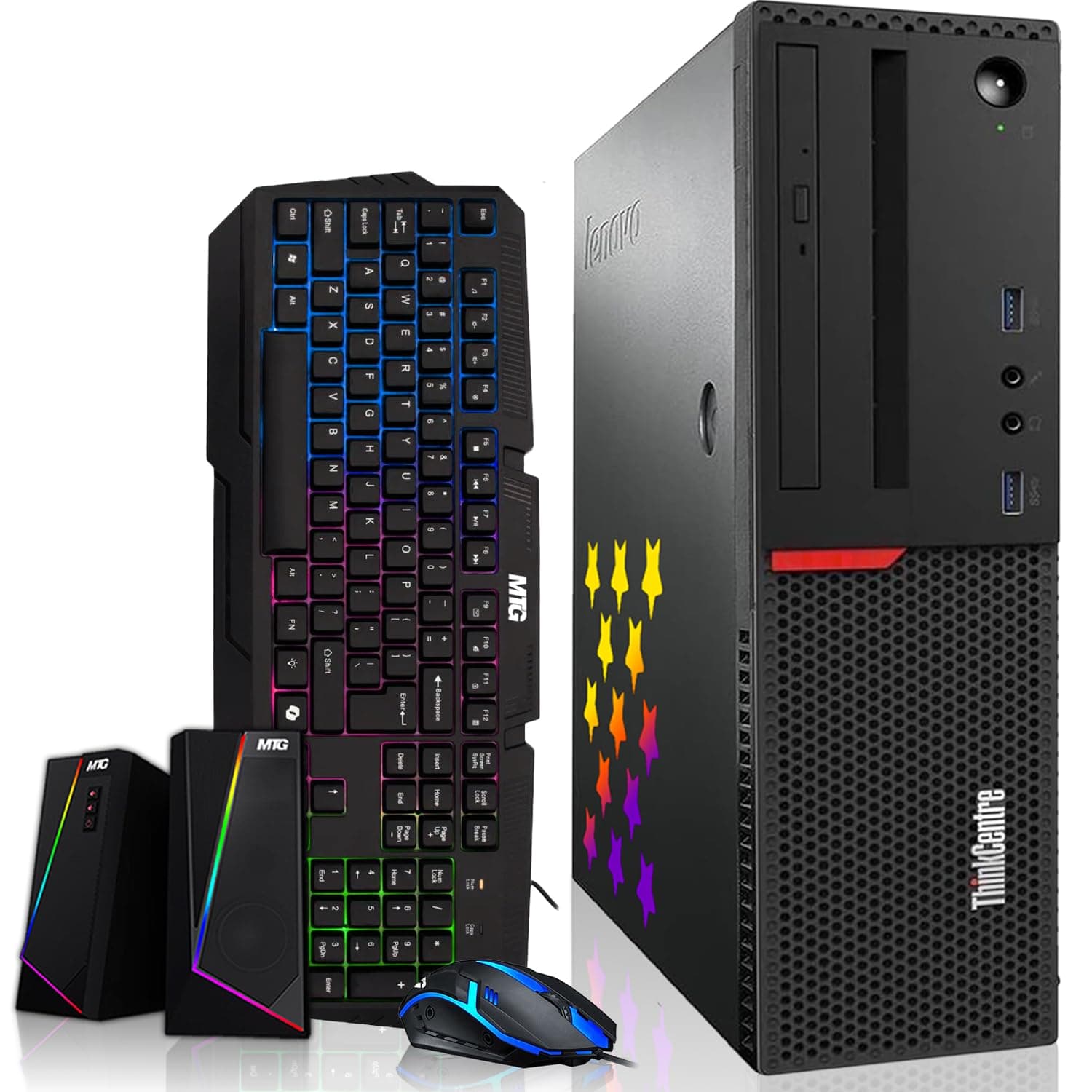 Lenovo Desktop PC Gaming Bundle - Intel Core i7, 16GB RAM, 512GB SSD, AMD RX 550, RGB Speaker, RGB Keyboard Mouse, WiFi, Win 10 Pro (Renewed)