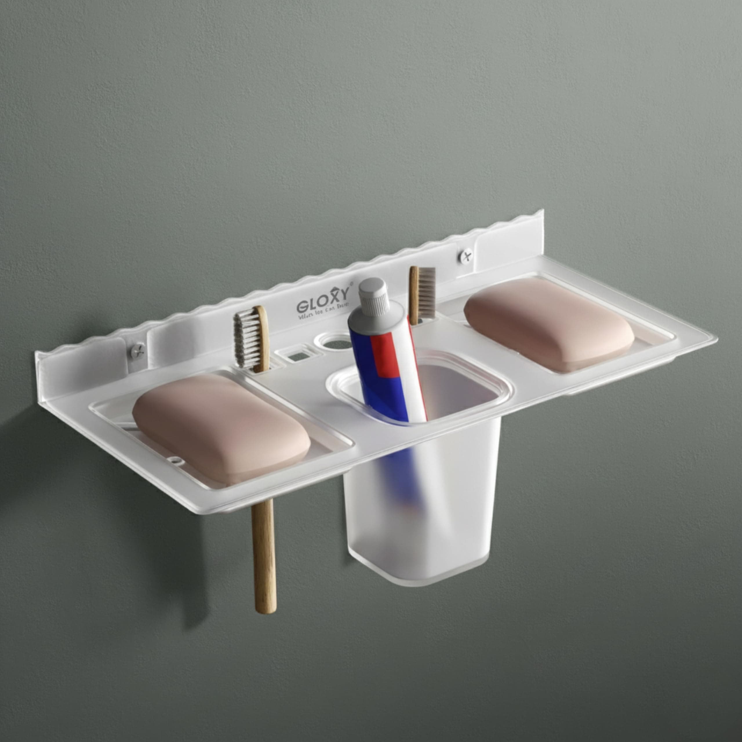 GLOXY Wall Mount Acrylic 2 in 1 Bathroom Shelf/Kitchen Shelf/Bathroom Shelf and Rack Accessories(Size:- 11 * 5 Inches)