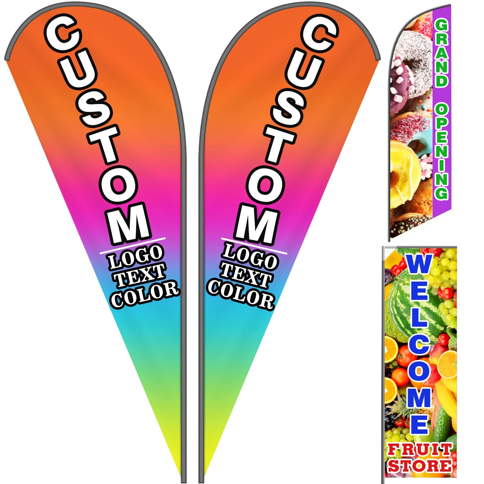 Custom Advertising Feather Flags with Pole Kit Optional, Customized Logo Text Personalized Double Sided Open Flag Sign for Outside Business Advertisement(70×170cm/2.3×5.6FT)
