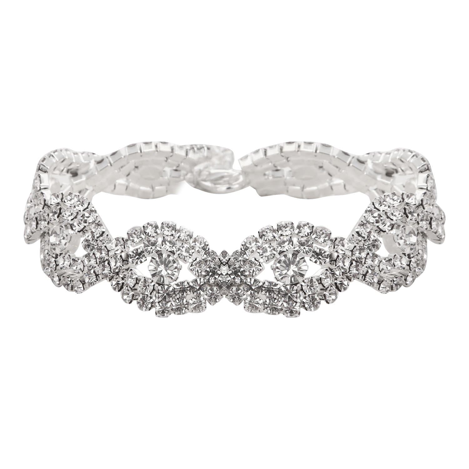 Silver Plated Crystal Rhinestone Bracelets 6.7" with Extender Chain